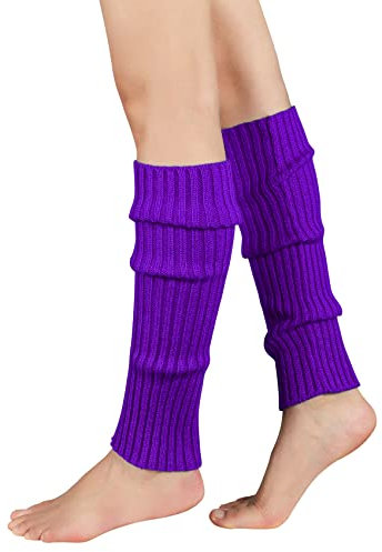 Durio Stulpen Damen Extra Warm Beinwärmer Winter Strick Häkelarbeit Legwarmers Verdicken Stricken Beinstulpen Damen Lila Einheitsgröße