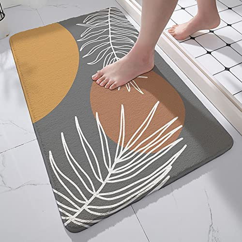 Badezimmerteppich Grau Braun Orange Badematte Flauschig Mikrofaser Badvorleger rutschfest Duschvorleger Schnelltrocknend Badteppich Waschbar Duschvorleger Verdicken Badematten Badmatte 40x60cm