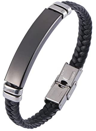 Aeici Stålarmband för män, läderarmband för män armband herr svart flätat armband med gravering ID