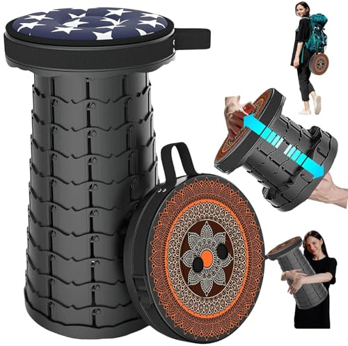 LOCYOP Taburete Plegable Portatil con Cojín,Taburete de Camping para Adultos,Taburete Telescópico Portátil para Senderismo,Pesca,Viajes,Barbacoa,Carga Máxima de 200kg(Bohemio)
