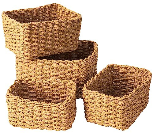 Wicker Basket, Revivoer Set of 4 Small Wicker Hamper for Gifts, Multifunctional Storage Baskets Empty for Bedroom Home Office
