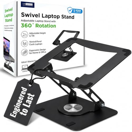 Uncaged Ergonomics Swivel Laptop Stand for Desk, Adjustable Computer iPad Stand for Desk w/ 360 Rotation, Portable Laptop Holder for Home Office Ergonomic Supplies (Black)