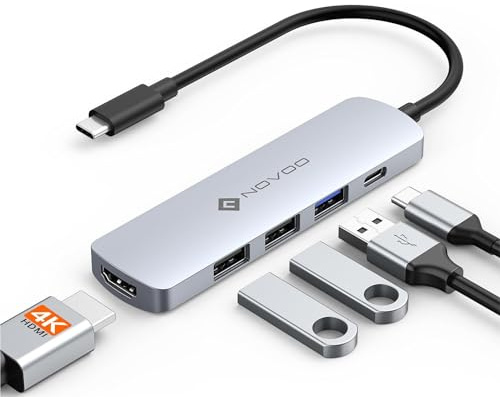 NOVOO Adaptateur USB C HDMI 4K avec PD Charge 100W, Hub USB C vers USB 3.0 x 3, 5 en 1 Hub USBC Compatible avec Macbook Air Macbook Pro Chromebook
