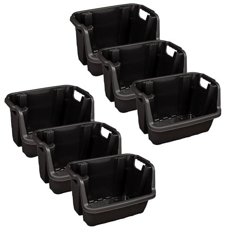 Black Heavy Duty Strong Plastic Pack Of 6 Open Fronted Warehouse Order Picking Storage Stacking Crates
