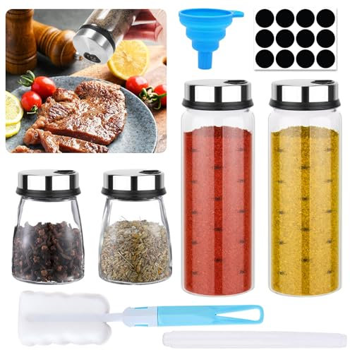 PIWOSGOL 4 Stück Gewürzgläser mit Drehdeckel, 300ml 180ml Borosilikatglas Gewürzstreuer, Gewürzdosen mit 3 Arten von Gewürzlöchern, Glas Gewürzbehälter, Praktische Gewürzdosen für die Küche
