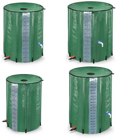 LILIIN 200L Regenwassertonne Regentonne Faltbare Regenwassertank, Wassertank mit Abflussventil, PVC Wasserspeicher inkl. Wassereinlassgitter, 50 Gallonen, Dunkelgrün