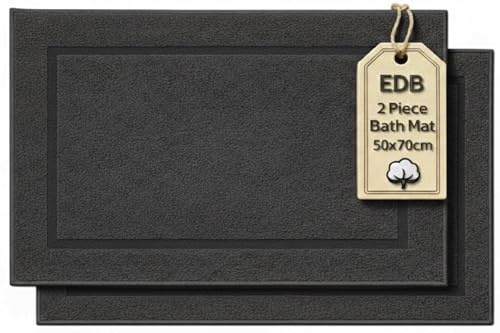 EDB Förpackning med 2 frottéhanddukar badmattor set 100 % bomull maximalt absorberande snabbtorkande 50 x 70 cm maskintvättbar mjuk 1 000 GSM (kolgrå)