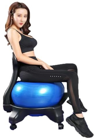Chaise Ballon Siège Boule D'équilibre Bleue avec Dossier, Chaise de Balle de Yoga Ergonomique pour Enfants Adolescents Adultes, Ballon d'exercice Confortable pour L'entraînement de Force de Base