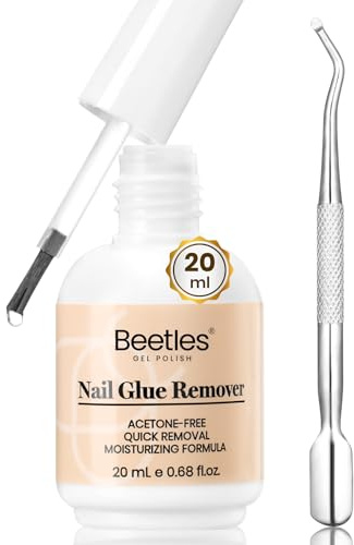 Beetles Nail Glue Remover with Cuticle Tool, 1 Pcs 20ml Press on Nail Remover Non-Acetone Adhesive for False Nail Tips Gentle Formula Not for U v Nail Glue Gel