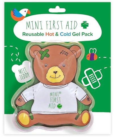 Mini First Aid Hot/Cold Reusable Gel Pack – for Bumps, Bruises, & Pain Relief – Flexible Compress for Heat or Cool Therapy – Cute Teddy Bear Design – Ideal for Kids