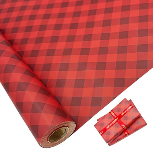Rouleau de papier cadeau grand format : 76 cm x 15 m, papier kraft rouge recyclable avec grille pour Noël, anniversaire, mariage, festival, décoration de cadeaux