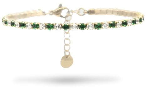 FREDDY Tennisarmband för Kvinnor Gröna Stenar Ädelsten, Hypoallergeniskt Rostfritt Stål Armband - 20 cm Kollektion - Finns i Guld och Silver