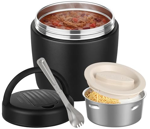 Misonea Thermo for Hot Food 32OZ, Vacuum Insulated Food Jar for Adults, Stainless Steel Soup Thermo Wide Mouth Leakproof Lunch Containers with Spoon for School Office, Black