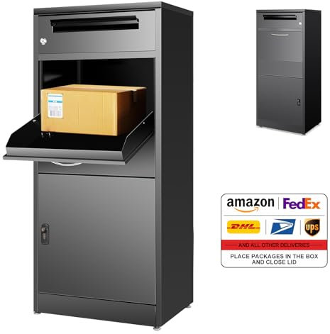 Briefkasten Paketbox für Außen, Großer Paketkasten mit Zahlenschloss, Stahl Edelstahl Briefkasten, Paketbriefkasten mit Wasserdichter & Diebstahlsicherer Funktion(50 * 36.5 * 114cm)