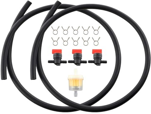 Robinets à Essence e Filtre à Carburant Kit, 1 × Filtre Essence, 2 × Durites de Carburant, 3 × Robinets à Essence avec 10 Collier de Serrage, Kit de Tuyau D'essence pour Moto Tondeuses à Gazon
