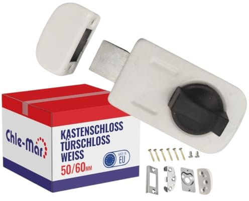 Chle-Mar - Zusatzschloss für Wohnungstür & Haustür (in Weiß) | Kastenschloss aus pulverbeschichtetem Metall | Robuste & Universelle Türverriegelung | Sicherheitsschloss für Innen & Außen