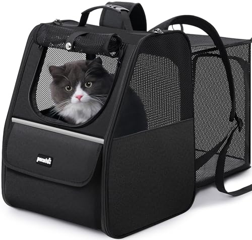 Pecute Cat Backpack Carrier Expandable, Breathable Cat Backpack,Black