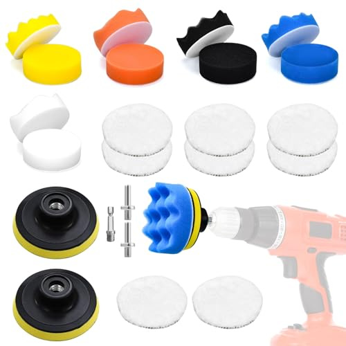 kit lucidatura auto, Set di 23 spugne per lucidatur, tampone lucidatura auto 80mm, Kit di lucidatura per ceretta lucidatura con Adattatore per Trapano e Cuscinetti per Ceretta in Lana