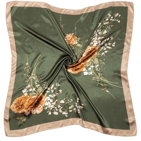 AQOKKA 35 Large Square Satin Head Scarf Silk Scarf Hair Accessories Classic Patterned Squares Beach Bandanas for Women
