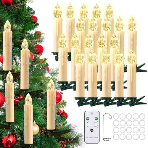 cimetech 20 candele per albero di Natale, senza fili, a LED, con timer e telecomando, decorazione per albero di Natale