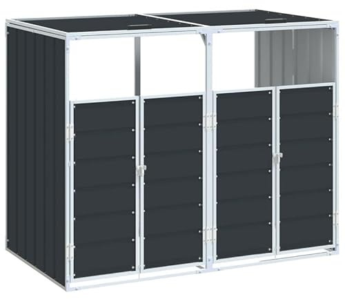 Caja para cubos de basura para 2 toneladas de acero, 144 x 81 x 113 cm, resistente a la intemperie y duradera, ideal para casa y jardín, ahorra espacio y es seguro