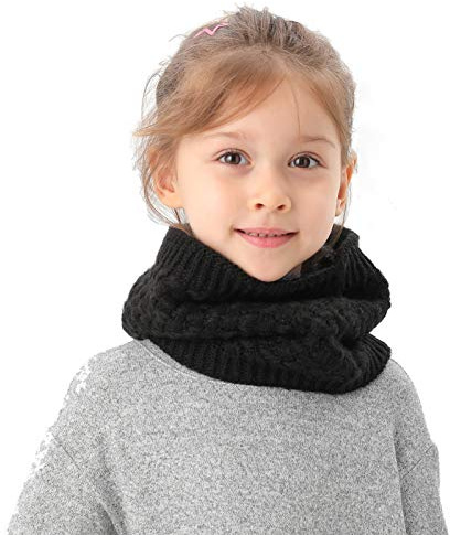 EPEIUS Kids Girls/Boys Winter Knitted Infinity Scarf Children Warm Soft Polar Fleece Neck Warmer,Black