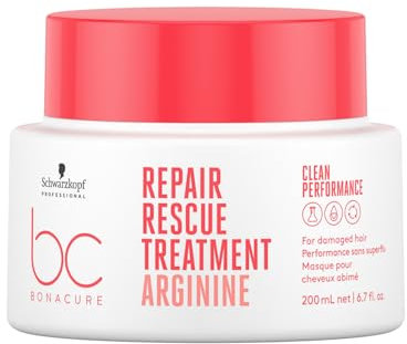 Schwarzkopf Professional Bonacure Repair Rescue Treatment Haarmaske Haarkur Für Strapaziertes Haar Vegan Arginin Versiegelt Gespaltene Spitzen Weniger Haarbruch Verbesserte Kämmbarkeit 200 ml