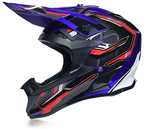 Casco Motocross Integrale Motard Downhill Casco da Cross Adulto Donna Uomo Pro Casco Integrale MTB Enduro per Moto Motociclista Off-road Scooter Sport con Fodera Rimovibile, 4 Stili,Blu,XL