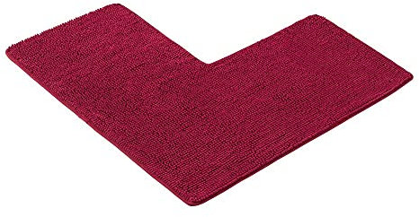 PANA® Chenille Duschvorleger mit Eckausschnitt • Badteppich für Eckduschen • Badematte rutschfest • L-förmiger Duschvorleger für eckige Dusche • Farbe: Beere • Maße: 50x100x100 cm