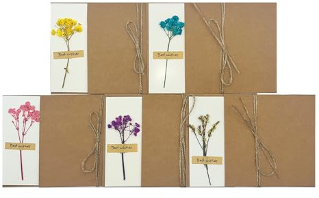 CZAKOMIX 10 Piezas de Postales Decoradas y 5 Tipos de Tarjetas de Felicitación con Flores Secas - DIY para Acción de Gracias, San Valentín, Bodas y Festividades de Navidad