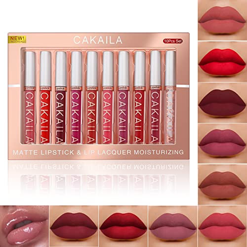 SPORTEON 10 couleurs rouge à lèvres Régler Mat Nude Étanche Longue durée, Coffret Maquillage à Lèvres, Cadeau pour les femmes (02)