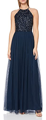 Maya Deluxe Damen Maya Deluxe Women's Bridesmaid Maxi Dress Halter Neck Sequin Embellished Prom Graduation Wedding Brautjungfernkleid, Navy, EU 54(UK 26)