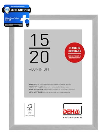 DEHA Design cadre photo, 15 x 20 cm, aluminium, Argent mat, cadre photopour poserau format paysage et portrait, verre synthétique, Tribeca