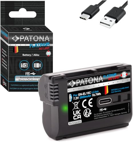 PATONA EN-EL15C Platinum Akku Ersatz Nikon EN EL15 EL15b EL15c 2600mAh USB-C kompatibel mit Nikon 1 V1 D7000 D7100 D7200 D7500 D500 D600 D610 D750 D780 D800 D810 D850 Z5 Z5II Z6 II III Z7 Z7II Z8 ZF