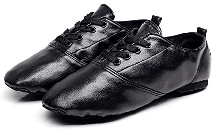 Zapatos de Ballet de Jazz con Cordones, Zapatillas Danza PU Cuero Comodos Adultos Zapatillas Baile Moderno Salon Jazz Gimnasia para Mujer Negro 40