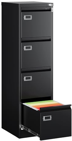 MIIKO 4 Drawer Filing Cabinets with Lock, Metal File Cabinet with 4 Drawers, Home Office File Folders Cabinet for Letter Legal A4 File Size