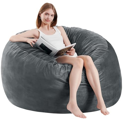 ILPEOD Bean Bag Chairs for Adults - Memory Foam Furniture BeanBag Chair - Kids/Teens Sofa with Soft Micro Fiber Cover - Round Fluffy Couch for Living Room Bedroom College Dorm - 4 ft, Grey