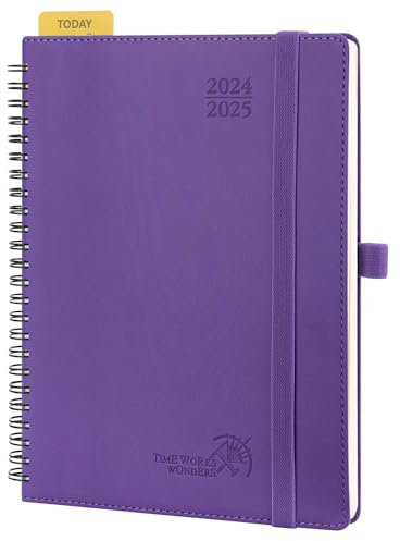 POPRUN Kalender 2025 Wochenplaner (Aug.2024-Dez.2025) Ringbuch mit Softcover, ca. A5 (22 x 16,5 cm), 17-Monate-Terminplaner 2025 1 Woche 2 Seite mit Zertifiziertem Papier - Lila