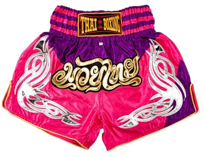 MUAY NATION Muay Thai Shorts for Men Women Slim Cut MMA Boxing Shorts Training Kickboxing Clothing Martial Arts Trunks (L, PRM Pink/Purple)