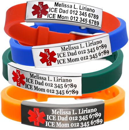 UNICGIFT Braccialetto medico di emergenza, doppio lato, personalizzabile, bracciale personalizzabile per donna, chiusura di sicurezza, Adjustable, Acciaio inossidabile, Nessuna pietra preziosa