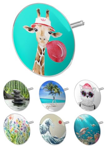 arteneur® - Badewannenstöpsel Universal mit Motiv Giraffe | Dreifach Dichtung | Verstellbar | Rostfrei | Extra Schwer für stabilen Halt | Stöpsel Badewanne Zubehör