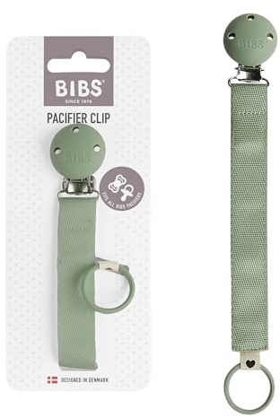 BIBS Pacifier Clip Ribbon - Secure Your Baby's Pacifier with Durable Polyester Webbing and Nickel-Free Metal Clip - Compatible with All BIBS Pacifiers - Sage