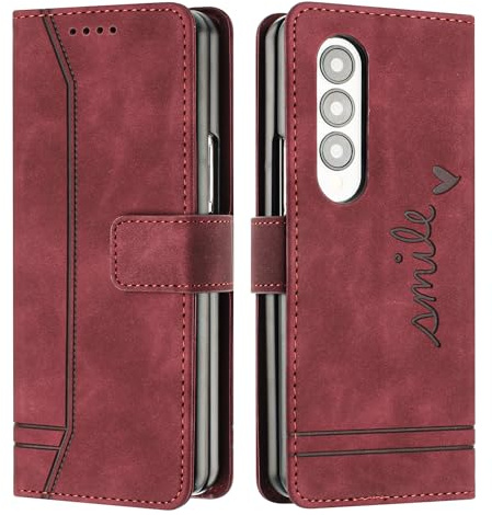 JayModCase Compatible with Samsung Galaxy Z Fold 4 Case, Premium Leather Flip Wallet Cover with [1 Screen Protector] Card Holder Magnetic Closure Stand Function for Galaxy Z Fold 4 (Red)