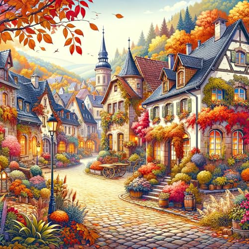 HUADADA Jigsaw Puzzles 1024 Pieces for Adults jigsaw puzzles for adults 1024 Piece Puzzle Educational Games-Town in Autumn