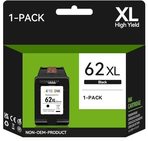 62XL Schwarz Druckerpatronen Kompatibel für HP 62 Druckerpatronen für HP 62 Schwarz, 62 XL für OfficeJet 200 250 5740 5742 5744 Envy 7640 5540 5640 5544 5646 (1er-Pack)