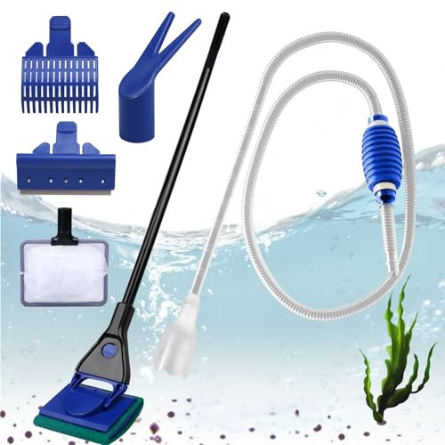 Aquarium Reinigungsset 5 in 1: Aquarium Zubehoer Aquarium Wasserwechsel Siphon und 5 Reinigungswerkzeuge Abnehmbar, Aquarium Reinigungs Set Aquarium Reinigungswerkzeuge für Wasserwechsel und Reinigung