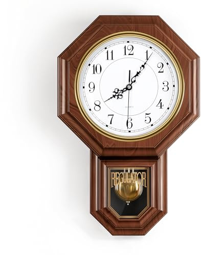 KANEODOT Pendulum Wall Clock Battery Operated,Wooden Regulator Clock with Pendulum,Vintage Decorative Wall Clocks for Living Room,Farmhouse,Office,Bedroom,Kitchen,Wall Decor