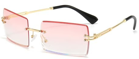 XDGBGFN Retro Rahmenlose Sonnenbrille Sonnenbrille 90er Style Damen Rechteck Brille Quadratische Durchsichtige Sonnenbrille für Damen Herren (Rosa)