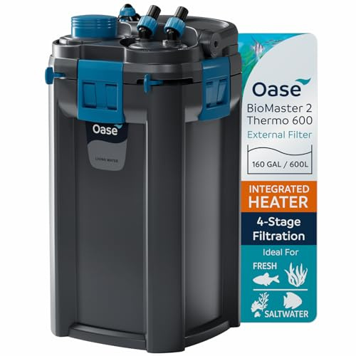OASE BioMaster 2 Thermo 600 Canister Filter for Aquariums – External Aquarium Filter with Built-in Heater – EasyClean Pre-Filter, Quiet Operation – Freshwater & Saltwater, Up to 160 Gallons