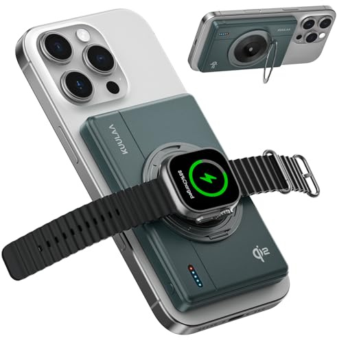 Kuulaa Qi2 10 000 mAh trådlöst externt batteri, kompatibelt med Apple Watch Charge Magsafe, 15 W och USB-C snabbladdningsfunktion, 30 W, externt batteri, kompatibelt med iPhone 16 Pro Max/16/15-12